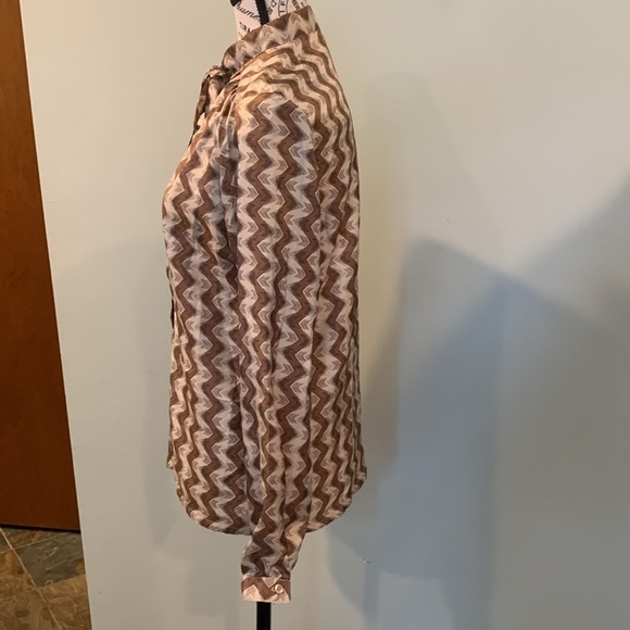 Vintage Baszio Brown Zig Zag Pattern Retro Pussybow Blouse Approx. Women’s Small - Picture 3 of 7